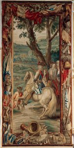 Palais (Schlossanlage Schleißheim). Tapisserie flamande. Atelier de Bruxelles Judocus De Vos. Design Lambert De Hondt. Maximilien II Emmanuel (Maximiliaan Emmanuel et deux fantassins). 400x175cm. Laine et soie. Vers 1715 - 1724 - Flemish School