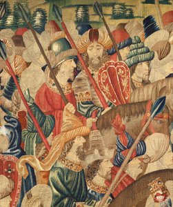 Musée Paroissial de Tapisseries de Pastrana. Tapisserie Flamande. Conquête de Tanger. Série Conquêtes du roi Alphonse I de Portugal. Tournai. Détail. Laine