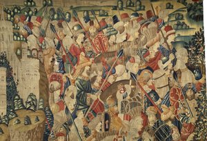 Tapisserie montrant les conquêtes du roi Alphonse V du Portugal, Tournai (détail)