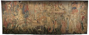 Tapisserie montrant les conquêtes du roi Alphonse V de Portugal, Tournai. Détail.
