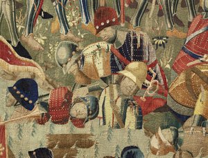 Tapisserie montrant les conquêtes du roi Alphonse V de Portugal, Tournai. Détail.