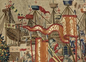 Tapisserie montrant les conquêtes du roi Alphonse V de Portugal, Tournai. Détail. - Flemish School