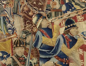 Tapisserie montrant les conquêtes du roi Alphonse V de Portugal, Tournai. Détail. - Flemish School