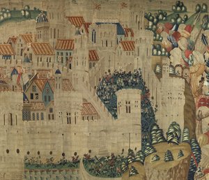 Tapisserie montrant les conquêtes du roi Alphonse V du Portugal, Tournai (détail) - Flemish School