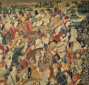 Tapisserie montrant les conquêtes du roi Alphonse V du Portugal (Conquistas de Alfonso V de Portugal), Tournai. (détail)