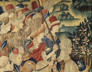 Tapisserie montrant les Conquêtes du roi Alphonse V de Portugal (Conquistas de Alfonso V de Portugal), Tournai. (détail)