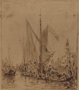 Bateaux et gondoles devant la Piazza San Marco - Félix Ziem
