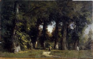 Bord de forêt (recto), Paysage animé (verso), entre 1850 et 1860