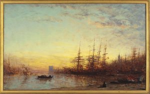 Le port de Marseille au coucher du soleil, entre 1890 et 1895