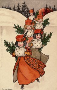 Cinq petites filles avec des manchons