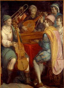 Concert de musiciens jouant du luth, épinette, trombone et viole de gambe