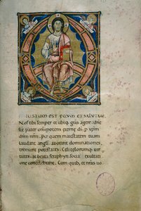 Page enluminée avec le Christ en majesté et les symboles des évangélistes (Cod. Calci, ms. 36, c. 120)