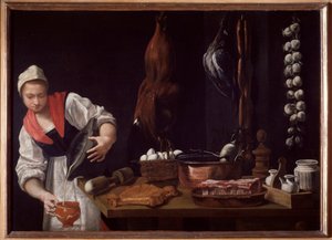 Jeune femme dans une cuisine (huile sur toile)