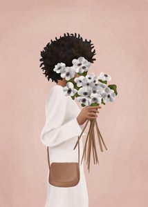 Femme avec un bouquet blanc
