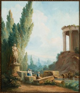Paysage avec les ruines du temple de la Sibylle à Tivoli - Follower of Hubert Robert