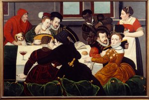 Le repas galant Couples enlacés, un serviteur de peau noire