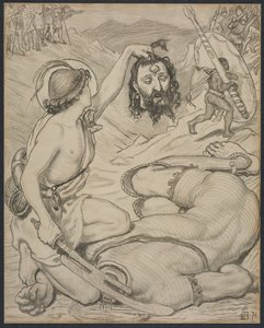 David et Goliath, dessin pour vitrail au Jesus College, Cambridge - Ford Madox Brown