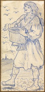 Novembre, le Semeur : Étude pour une tuile au Queens College Hall, Cambridge - Ford Madox Brown