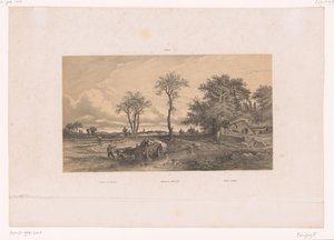 Chariot de paysans avec bœufs dans un paysage hongrois