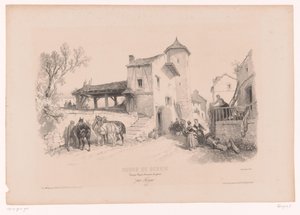 Rue de village avec chevaux et diverses figures
