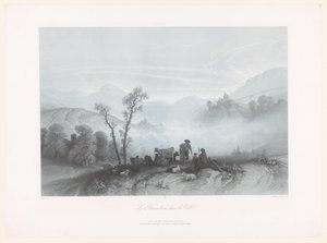 Bergers avec vaches et moutons dans une vallée brumeuse - Fortuné Ferogio