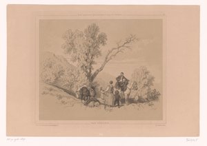 Rustende familie op reis in een berglandschap - Fortuné Ferogio