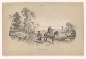 Femme à cheval avec homme et enfant dans un paysage