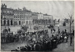 Départ de la course cycliste Bordeaux-Paris en 1891 - gravure par Meaulle de 1891 - Fortune Louis Meaulle