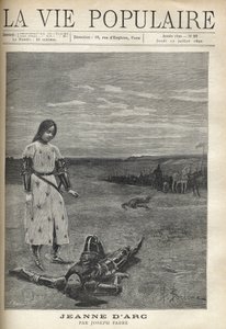 Devant la troupe de chevaliers armés, Jeanne d