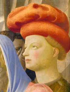 Figure masculine avec turban rouge, détail de la Déposition de la Croix ou du Retable de la Sainte Trinité, vers 1432