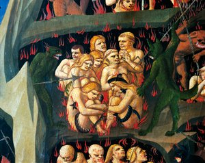 Enfer avec des démons punissant les paresseux (détail)