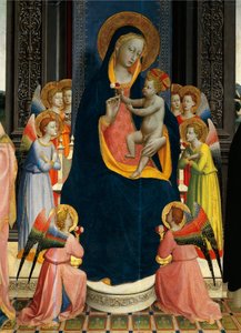 Madonna et Enfant en majesté avec des saints par Giovanni da Fiesole dit Fra Angelico (1400-vers 1455), tempera sur bois, (détail)