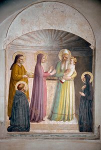 La présentation du Christ au temple. Saint Pierre, martyr, et la nonne dominicaine Villana, observent la scène biblique. Fresque de Guido di Pietro