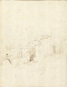 Moulin à eau avec figures sur un pont en arc - Fra Bartolommeo