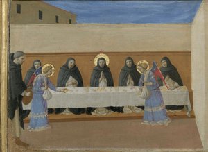 Les anges servent le dîner aux frères. Polyptyque de Cortona (détail), vers 1437