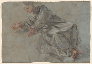 Un moine assis avec les bras étendus [Étude pour la Vierge dans la Vision du Bienheureux Felice da Cantalice]