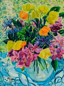 Bouquet de printemps (rhododendrons et pavots gallois), 2020 (acrylique sur toile)