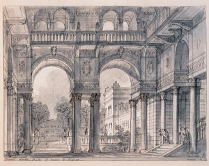 Scénographie pour la deuxième scène des « Noces de Figaro » (Le nozze di Figaro) de Wolfgang Amadeus Mozart (1756-1791) dirigée par le scénographe Francesco Bagnara (1784-1866) 1820-1839 Venise, Museo Correr