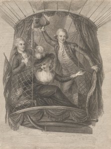 Ascension de Madame Sage, Chevalier Biggin et Capitaine Vincent Lunardi en montgolfière, 20 juin 1785 - Francesco Bartolozzi
