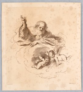 Le Tout-Puissant dans les Nuages, avec Deux Anges Enfants - Francesco Bartolozzi