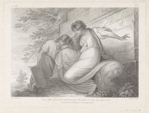 Page de titre avec deux figures dessinant dans un paysage