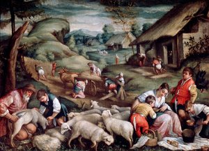 Été. Tonte des moutons, vers 1570-1580