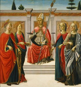 Saint Nicolas et les saintes Catherine, Lucie, Marguerite et Apollonie - Francesco Botticini