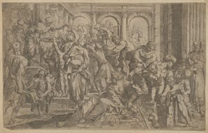 Saint Roch distribuant des aumônes à un groupe de personnes autour de lui, après A..., vers 1607