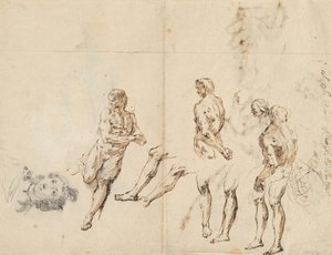 Tête de femme et études de nu masculin [verso]