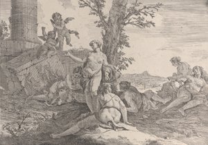 Six nymphes et deux putti, des Bacchanales et Histoires, 1744 - Francesco Fontebasso
