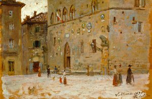 Sur la place à Volterra
