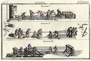 Une corderie (fabrique de cordes) gravure dans "Dizionario delle Arti e dei Mestieri" Venise 1769 par Francesco Grisellini