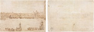 Une procession de chars triomphaux sur la Piazza San Marco, Venise, célébrant la visite des Conti del Nord (recto) Trois esquisses d