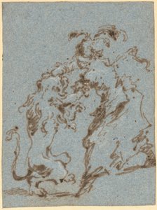 Une femme élégamment vêtue luttant avec un lion - Francesco Guardi